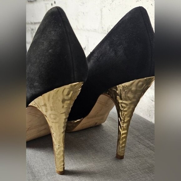 ENZO ANGIOLINI EASULLY BLACK SUEDE GOLD PLATFORM HEEL - Picture 9 of 13
